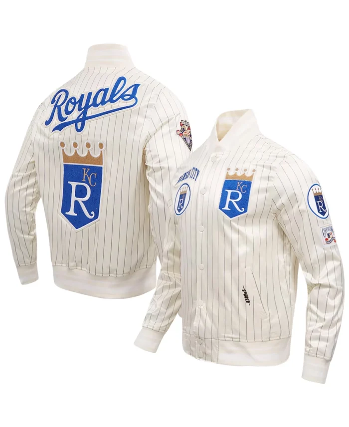 MLB Kansas City Royals Retro Classic Cream Satin Jacket | Trendy Leather Jackets