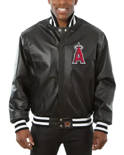 MLB Los Angeles Angels Black Leather Varsity Jacket | Trendy Leather Jackets