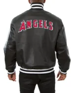 MLB Los Angeles Angels Black Leather Varsity Jacket | Trendy Leather Jackets