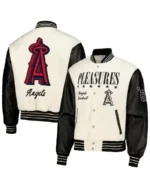 MLB Los Angeles Angels Pleasures White Varsity Jacket | Trendy Leather Jackets