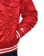 MLB Los Angeles Angels Starter x Levi's Red Satin Trucker Jacket | Trendy Leather Jackets