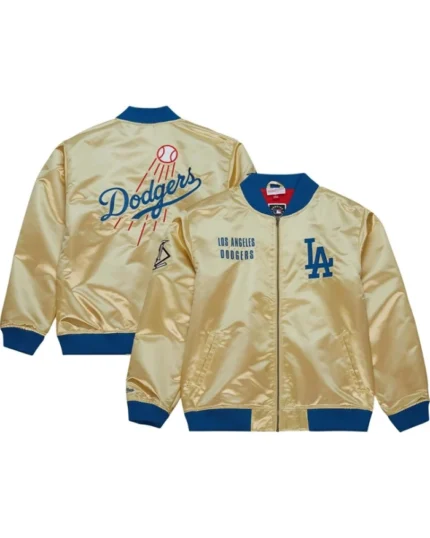 MLB Los Angeles dodgers Gold Satin Varsity Jacket | Trendy Leather Jackets