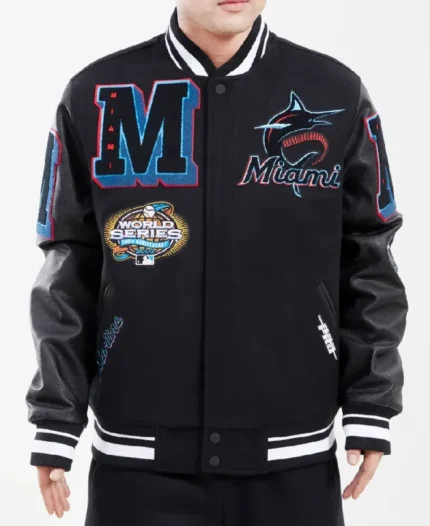 MLB Miami Marlins Mashup Varsity Jacket | Trendy Leather Jackets