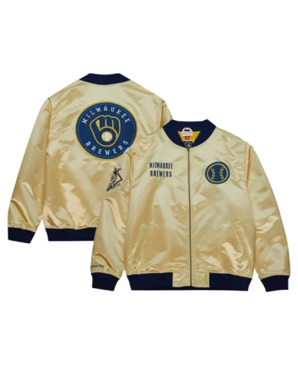 MLB Milwaukee Brewers Gold Satin Jacket | Trendy Leather Jackets