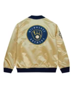 MLB Milwaukee Brewers Gold Satin Jacket | Trendy Leather Jackets