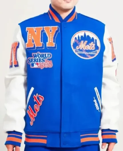 MLB New York Mets Mash Up Varsity Jacket | Trendy Leather Jackets
