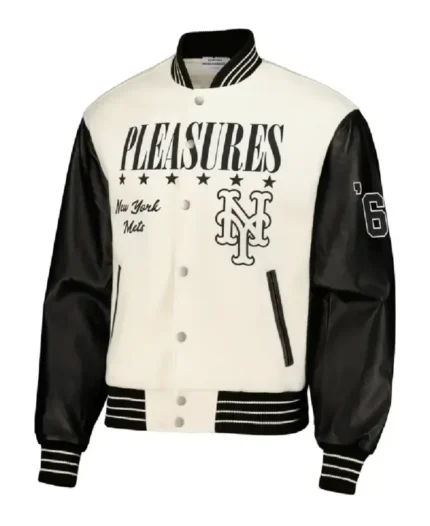 MLB New York Mets PLEASURES Varsity Jacket | Trendy Leather Jackets