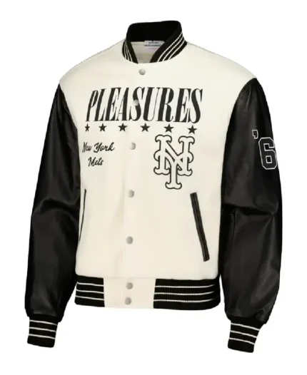 MLB New York Mets PLEASURES Varsity Jacket | Trendy Leather Jackets