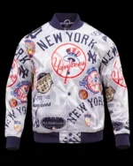 MLB New York Yankees AOP Satin Jacket | Trendy Leather Jackets