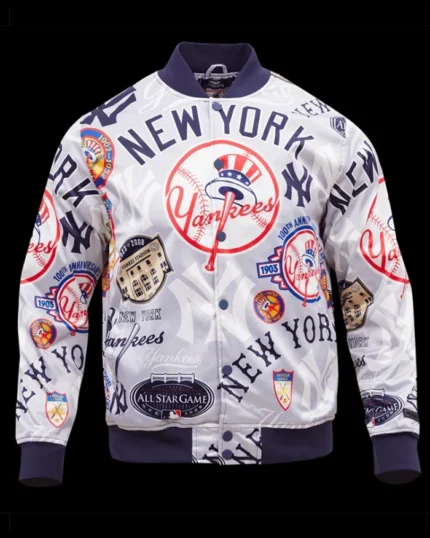 MLB New York Yankees AOP Satin Jacket | Trendy Leather Jackets