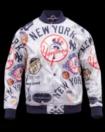 MLB New York Yankees AOP Satin Jacket | Trendy Leather Jackets