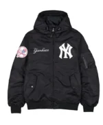 MLB New York Yankees Hooded Bomber Jacket | Trendy Leather Jackets