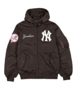 MLB New York Yankees Hooded Bomber Jacket | Trendy Leather Jackets