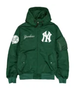 MLB New York Yankees Hooded Bomber Jacket | Trendy Leather Jackets