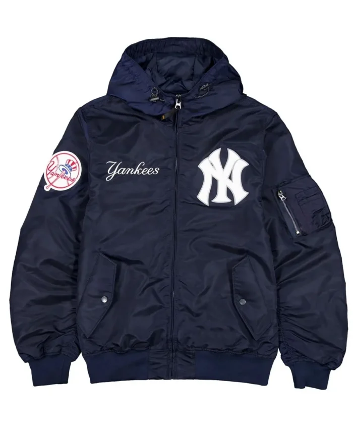 MLB New York Yankees Hooded Bomber Jacket | Trendy Leather Jackets