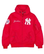 MLB New York Yankees Hooded Bomber Jacket | Trendy Leather Jackets