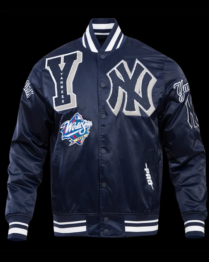 MLB New York Yankees Mash Up Satin Jacket | Trendy Leather Jackets