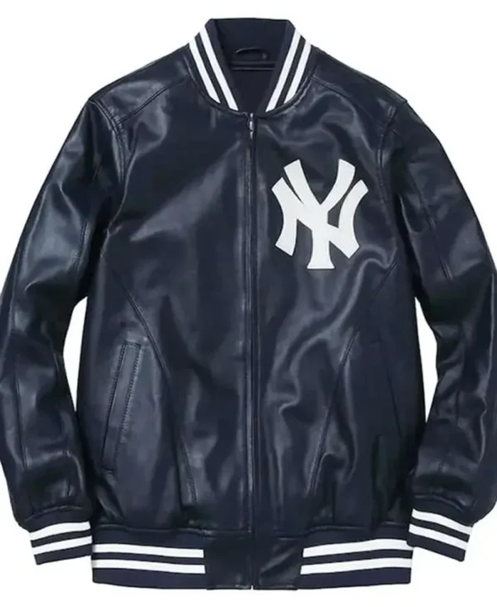 MLB New York Yankees Navy Blue Leather Jacket | Trendy Leather Jackets