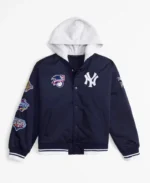 MLB New York Yankees Navy Hooded Bomber Jacket | Trendy Leather Jackets