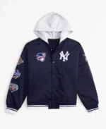 MLB New York Yankees Navy Hooded Bomber Jacket | Trendy Leather Jackets