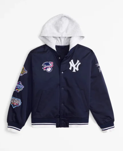 MLB New York Yankees Navy Hooded Bomber Jacket | Trendy Leather Jackets