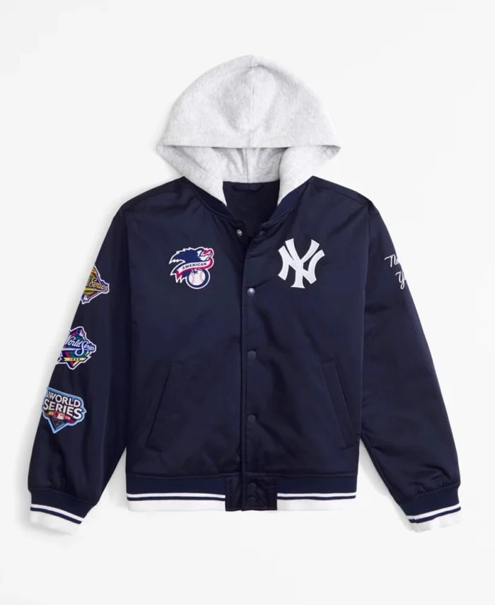 MLB New York Yankees Navy Hooded Bomber Jacket | Trendy Leather Jackets