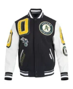 MLB Oakland Athletics Mashup Varsity Jacket | Trendy Leather Jackets