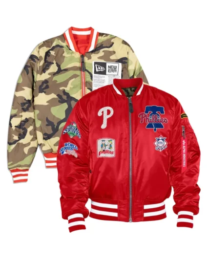 MLB Philadelphia Phillies Red Reversible MA-1 Bomber Jacket | TLJ