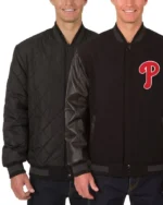 MLB Philadelphia Phillies Wool Leather Reversible Varsity Jacket | Trendy Leather Jackets