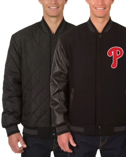 MLB Philadelphia Phillies Wool Leather Reversible Varsity Jacket | Trendy Leather Jackets