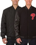 MLB Philadelphia Phillies Wool Leather Reversible Varsity Jacket | Trendy Leather Jackets