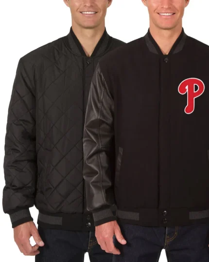 MLB Philadelphia Phillies Wool Leather Reversible Varsity Jacket | Trendy Leather Jackets