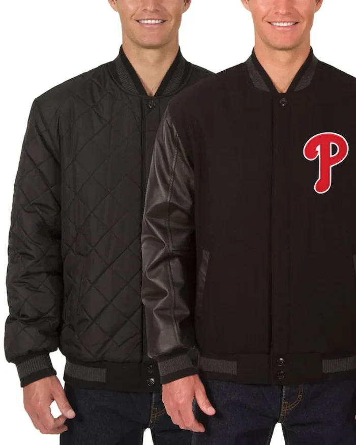 MLB Philadelphia Phillies Wool Leather Reversible Varsity Jacket | Trendy Leather Jackets