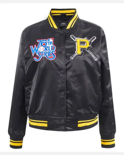 MLB Pittsburgh Pirates 76th World Series Mash Up Black Satin Jacket | Trendy Leather Jackets