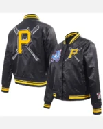 MLB Pittsburgh Pirates 76th World Series Mash Up Black Satin Jacket | Trendy Leather Jackets