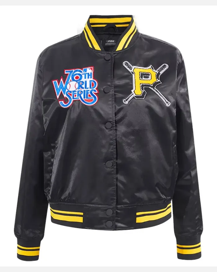 MLB Pittsburgh Pirates 76th World Series Mash Up Black Satin Jacket | Trendy Leather Jackets