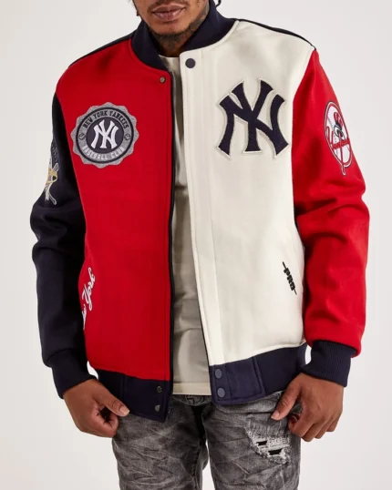 MLB Pro Standard Red and White New York Yankees Varsity Jacket | Trendy Leather Jackets