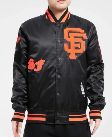 MLB San Francisco Giants Old English Satin Jacket | Trendy Leather Jackets
