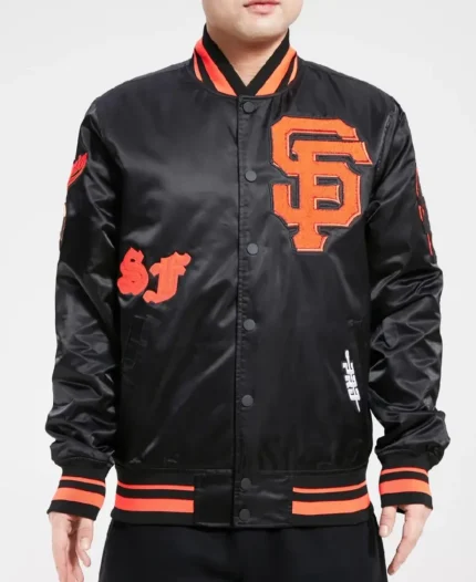 MLB San Francisco Giants Old English Satin Jacket | Trendy Leather Jackets