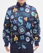 MLB Seattle Mariners AOP Satin Jacket | Trendy Leather Jackets
