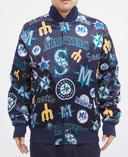MLB Seattle Mariners AOP Satin Jacket | Trendy Leather Jackets