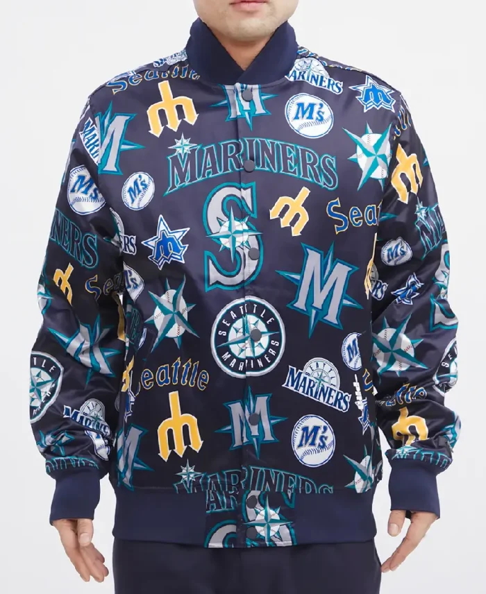 MLB Seattle Mariners AOP Satin Jacket | Trendy Leather Jackets
