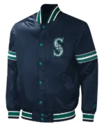 MLB Seattle Mariners Midfield Satin Varsity Jacket | Trendy Leather Jackets