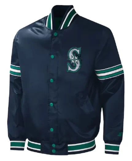 MLB Seattle Mariners Midfield Satin Varsity Jacket | Trendy Leather Jackets