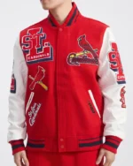 MLB St. Louis Cardinal Mash up Varsity Jacket | Trendy Leather Jackets