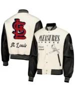 MLB St. Louis Cardinals Pleasures White Varsity Jacket | Trendy Leather Jackets