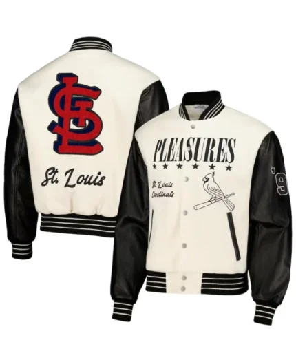 MLB St. Louis Cardinals Pleasures White Varsity Jacket | Trendy Leather Jackets