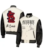 MLB St. Louis Cardinals Pleasures White Varsity Jacket | Trendy Leather Jackets