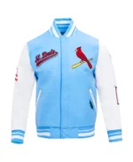 MLB St. Louis Cardinals Script Tail Light Blue Wool Varity Jacket | Trendy Leather Jackets