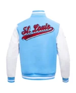 MLB St. Louis Cardinals Script Tail Light Blue Wool Varity Jacket | Trendy Leather Jackets
